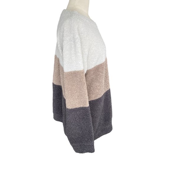 Julyclo Colorblock Nubby Fleece Earth Tone Camel Brown Cream Lounge Sweatshirt-L - Picture 5 of 10